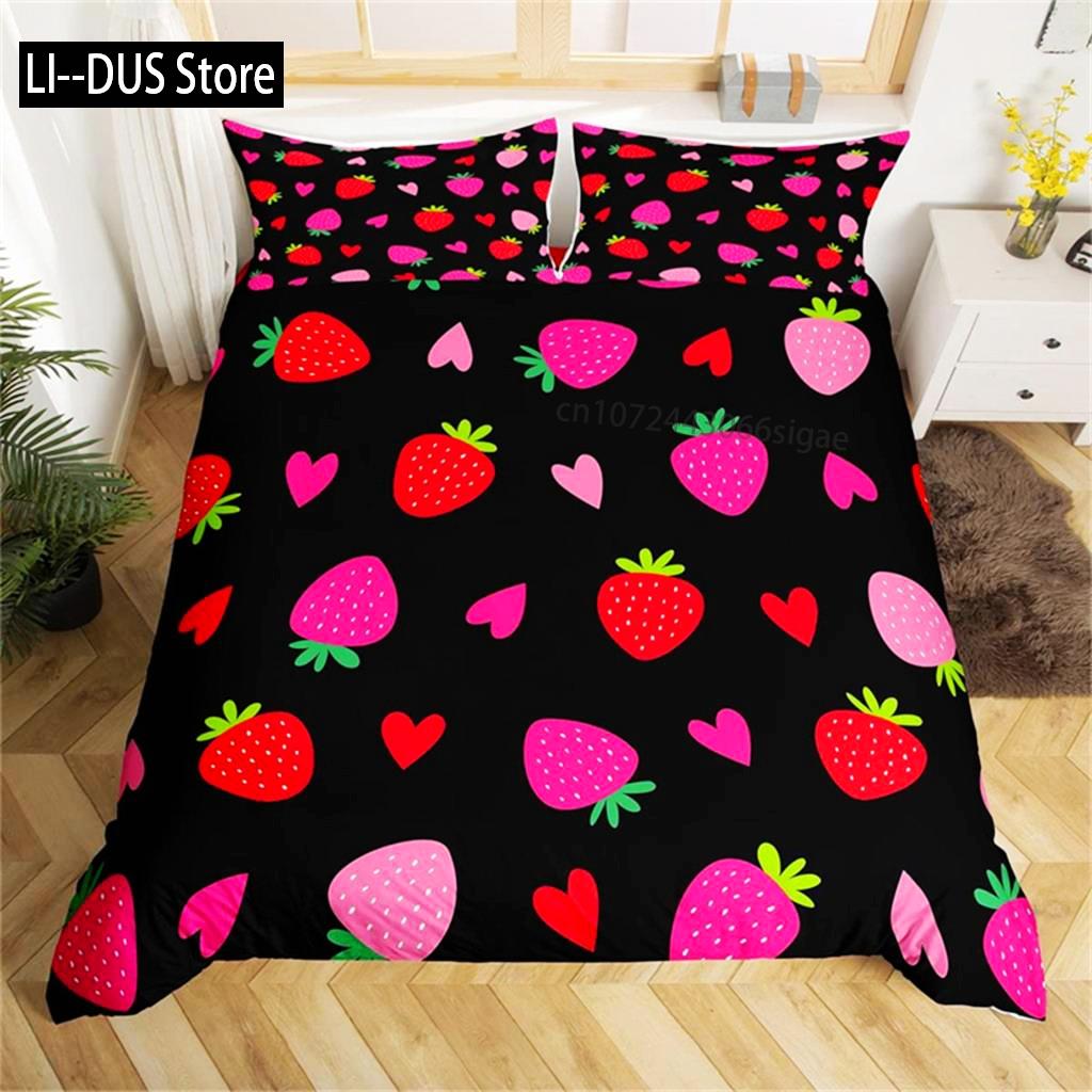 Duvet Cover Lovely Cartoon Strawberry Bedding For Girl Teen Set Microfiber Blue Star Yellow Floral Quilt Cover Bedroom Decor
