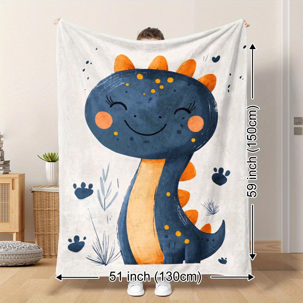 1pc Cute Brachiosaurus Dinosaur Plush Blanket - Soft Flannel All-Season Cozy Throw with Smiling Dino & Paw Print Design 130x150cm51x59in