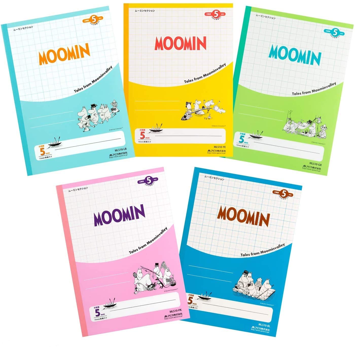 Apica Moomin Study Набор тетрадей в клетку 5 мм и в линейку 10 мм MLS10X5AM, (с линиями), 5,