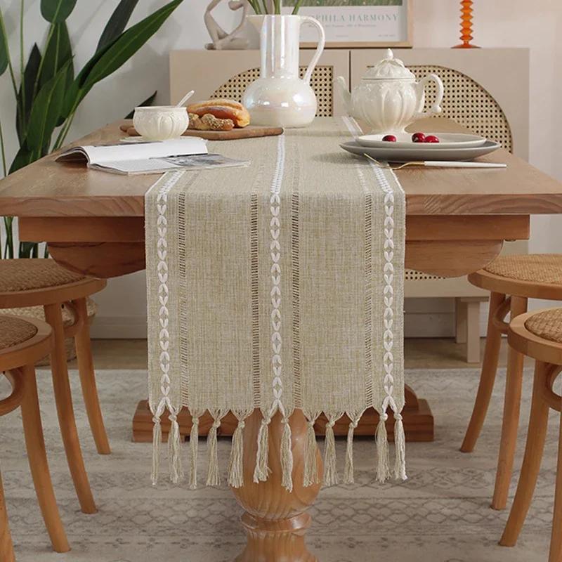 1Pc Linen Tassel Table Runner Rustic Farmhouse Style Tablecloth For Baby Shower Birthday Party Decoration Wedding Table Supplies