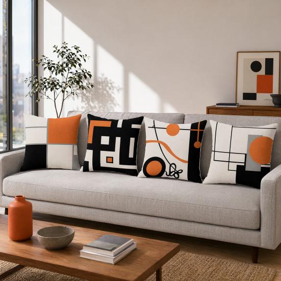Geometric Cushion Cover, Modern Abstract Throw Pillow Cover, Decorative 18x18 Inch Washable Pillow Case for Sofa Couch Car Seat Decor