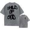 Child Of God Print Vintage Washed Tshirts Men Loose Hip Hop Cotton T-Shirts Crew Neck Casual Hip Hop GYM Running Workout Unisex