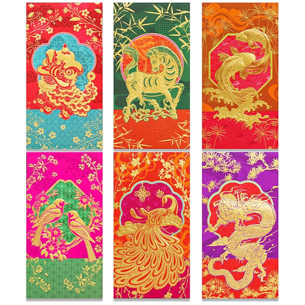 

6pcs Chinese Style Hongbao Thickened Lucky Money Pocket Wealth Symbol Red Envelope Spring Festival 6 pcs
