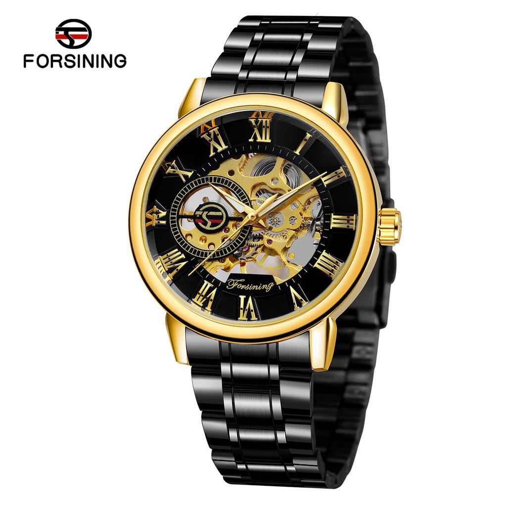 Forsining Men'S Fashion Casual Steel Belt Roman Hollow, Mechanical Watch