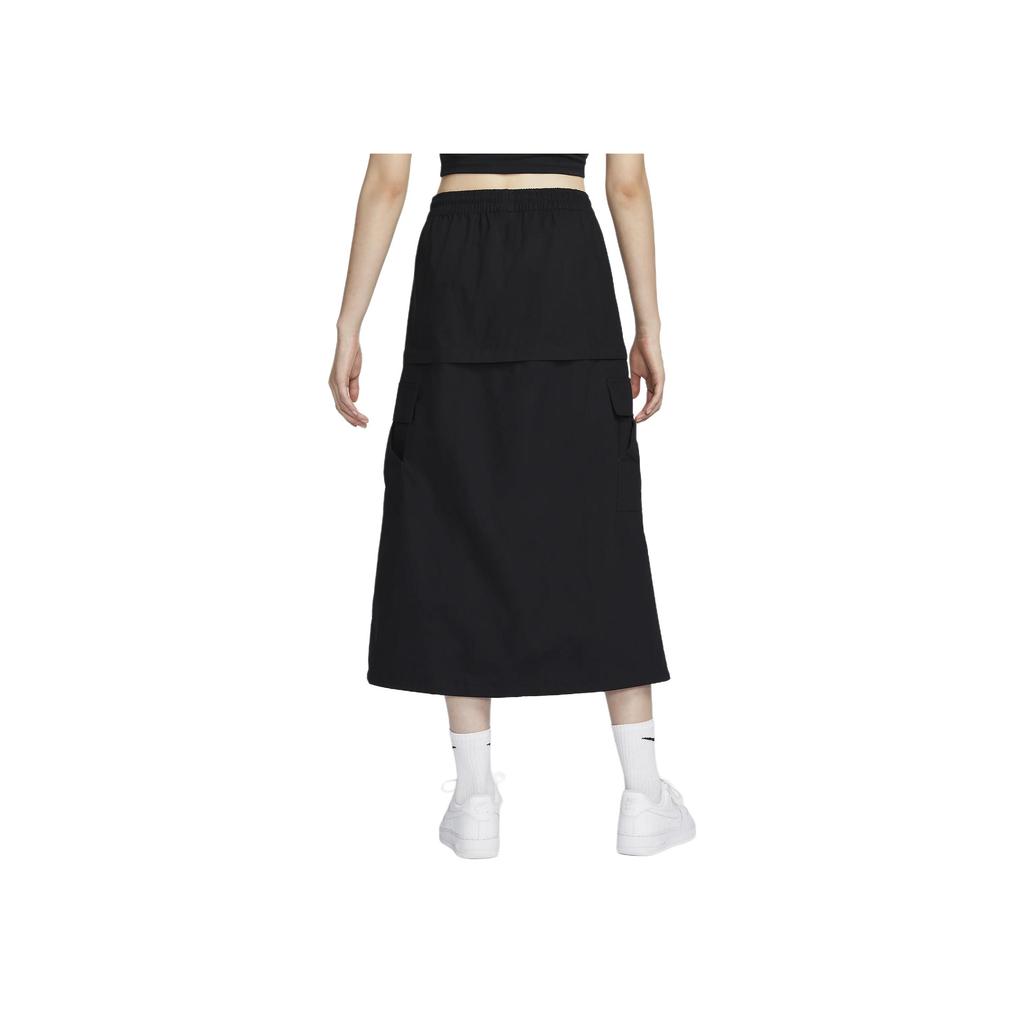 New Nike Sportswear Essential Women's Mid Rise Woven Cargo Midi Skirt Black FV7504-010