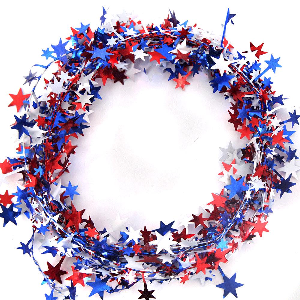 Patriotic Red, White, & Blue Star Wreath with Colorful Vine and Pull Flowers