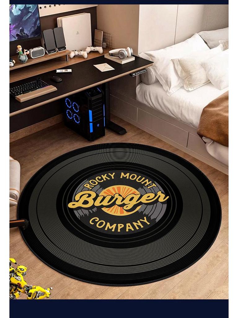 Vinyl Record Round Floor Mat for Computer Chair - Non-Slip, Dirt-Resistant Living Room and Coffee Table Rug.