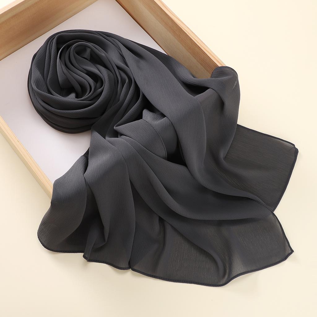Muslim Plain Crinkle Hijabs Heavy Chiffon Scarf Arab Crepe Shawl Wraps Islamic Headband Solid Color Foulard Women