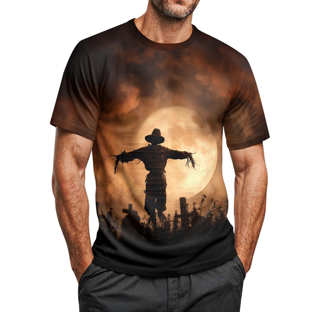 Men's Halloween Printed Round Neck Raglan Short Sleeve Top T-Shirt