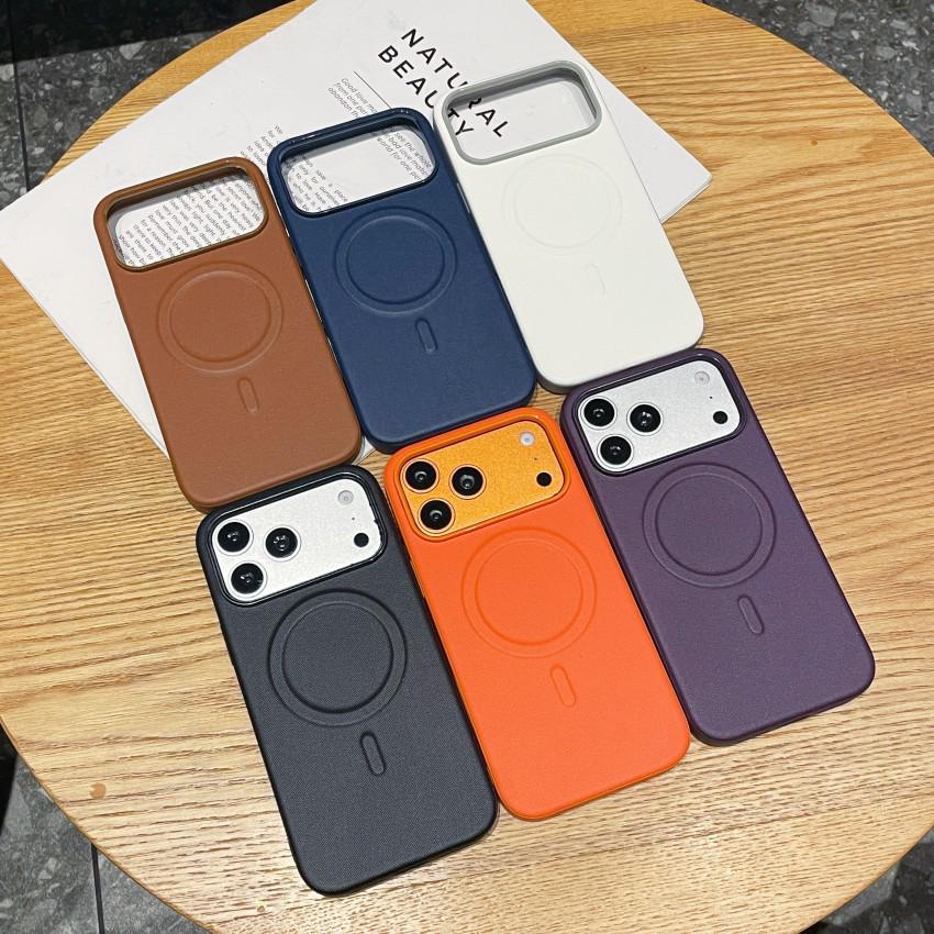 Compatible with Apple 17 Pro/17 Pro Max Leather Texture Magnetic Case, Drop-Proof, Full Coverage for 16/15, Cross Pattern for 14.