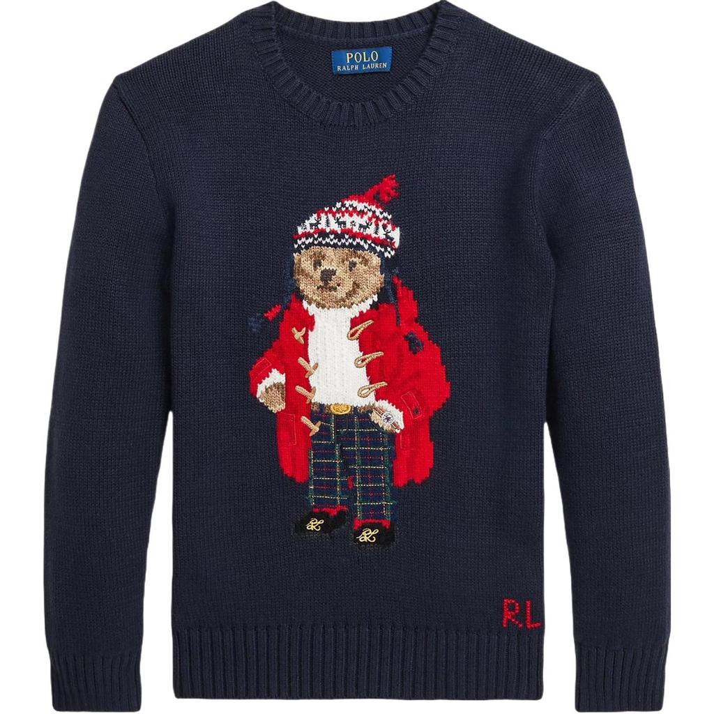 Polo Ralph Lauren Knitted Sweater Letter Animal Print Embroidery Round Neck Pullover Long Sleeve Kids Sweaters Navy-Blue 323951416-001