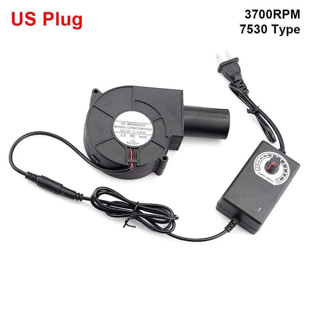 1Pcs New Small Blast Engine BBQ Blower with Variable Speed Controller 7530 Type Air Blower 220V/110V 3700RPM Barbecue Fan