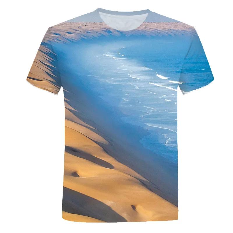 Summer Seaside Scenery Graphic T Shirts 3D Printed T-shirt Fashion Men's T-shirts Beach Style Nature Landscape Pattern T-shirt