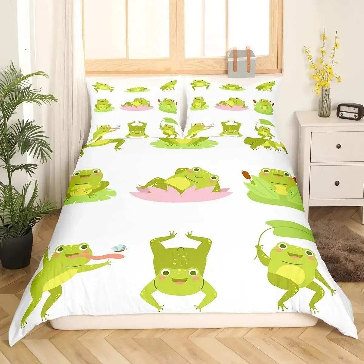 

Frog Cute Kawaii Cartoon Frog Comfortable Duvet Quilt Cover Pillowcase Bedding Set Children Bedroom Decoration Home Textile 70x133cm