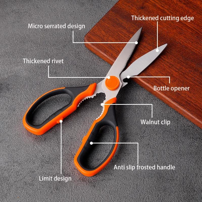 Multifunkční ostré kuchyňské nůžky z nerezové oceli, venkovní kempování, grilování, maso, kosti, kuře, řezání, domácí nůžky