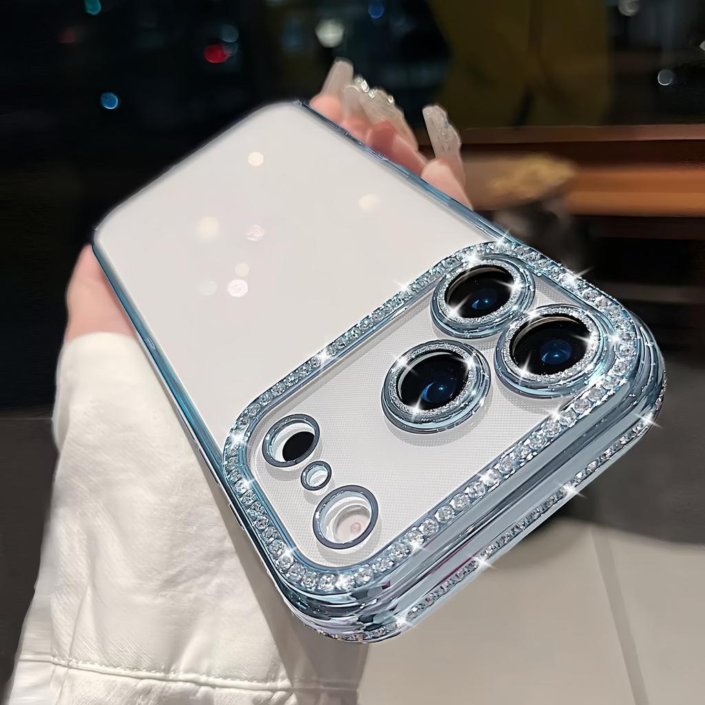Electroplated diamond suitable for iPhone17PROMAX transparent silicone mobile phone case Apple 16 all-inclusive lens film glitter