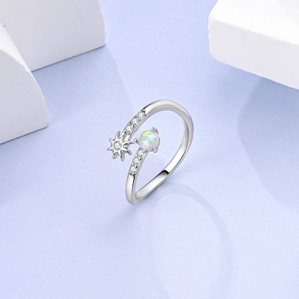 Copper Sun Opal Open Adjustable Ring For Women Ladies Sparkling Party Wear Luxury Gift Jewelry