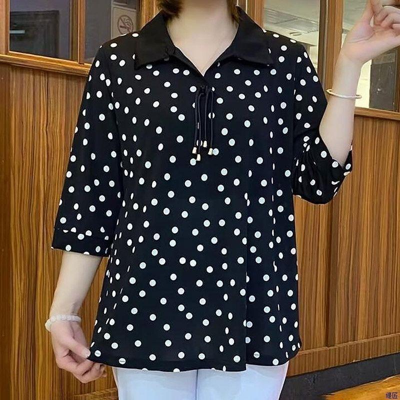 Summer Floral Middle-aged Spring and Summer Ice Silk Large Version Shirt New Loose Western Style Shirt Mid-length Top