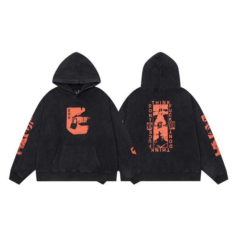 Unisex Oversized Hoodie With Distressed Washed Cotton Print Streetwear Youth Fall