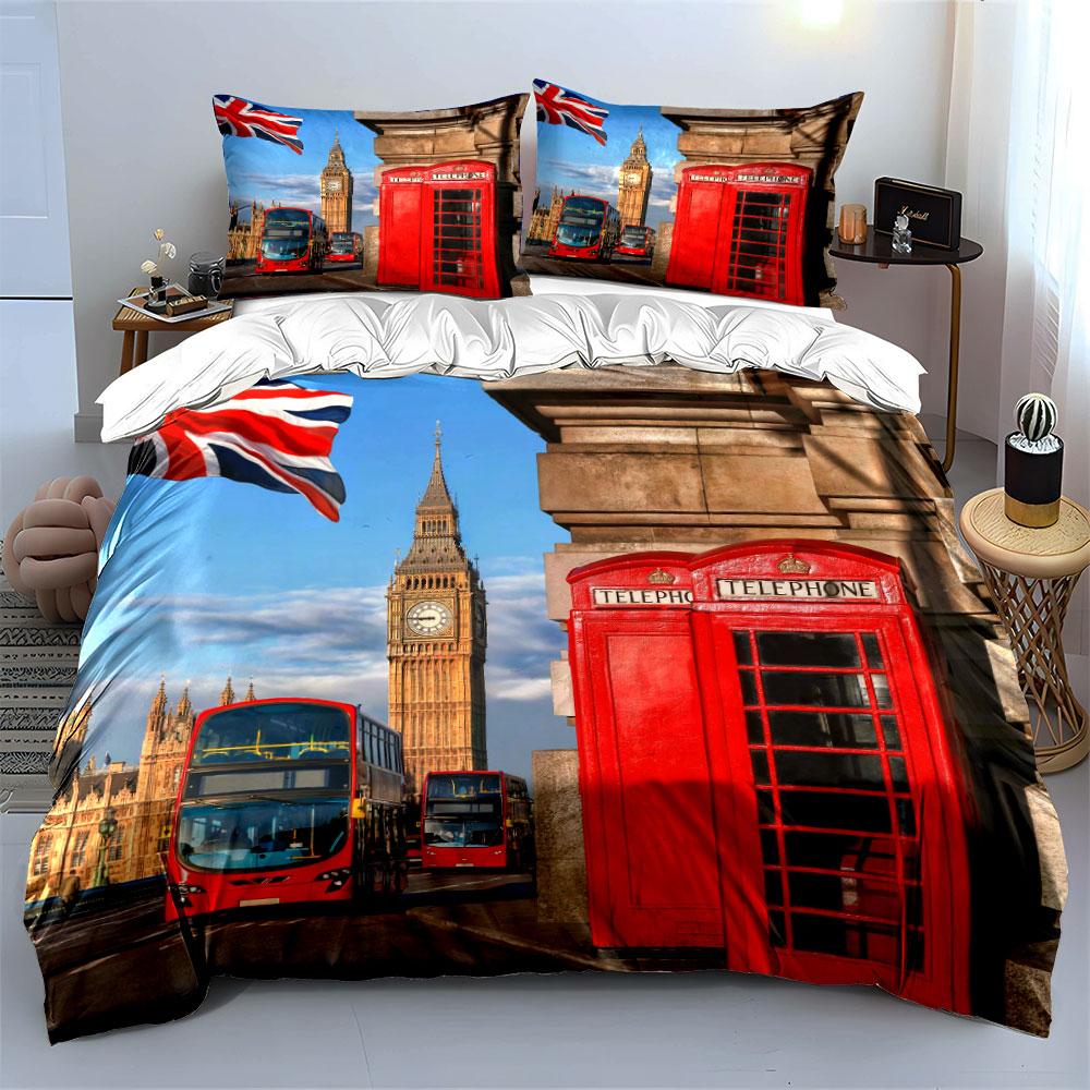 Union Jack, Big Ben, Busse. Bettwäsche-Sets Bettbezug-Sets Bettbezüge Kissenbezüge(1*Bettbezug 2*Kissenbezüge ohne Bettdecke)