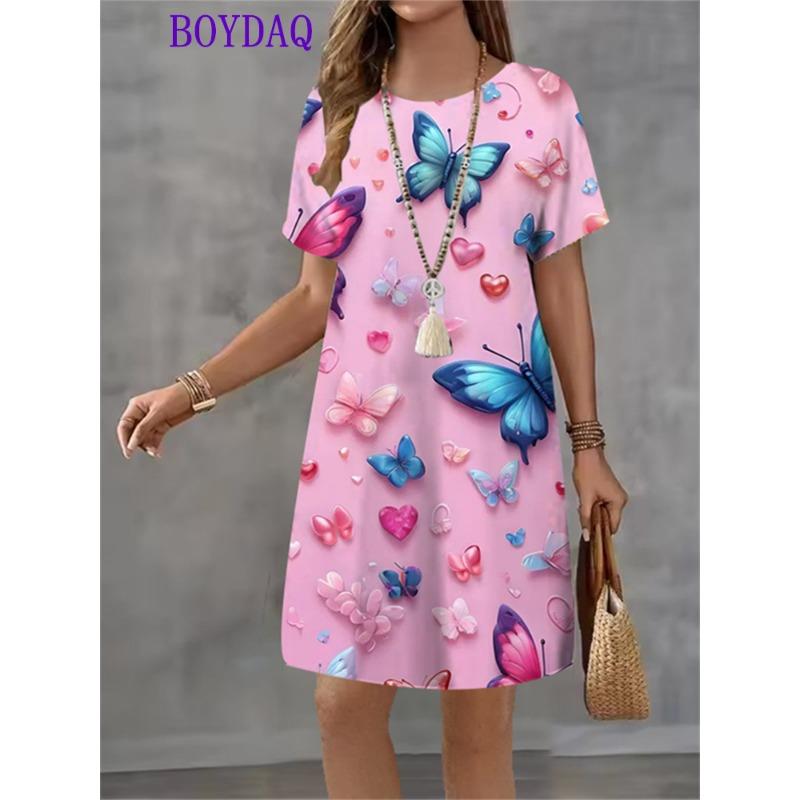 Vestito da Donna Stampa Farfalla Manica Corta Scollo a O Vestiti Moda Casual Harajuku Estate Autunno 2025 Abbigliamento da Festa Donna
