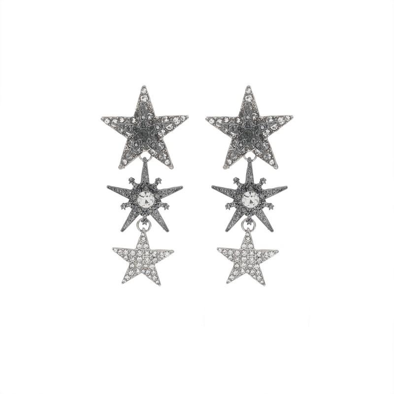 Layered Tassel Star Earrings With Rhinestone Accents Alloy Stud Drop Women Gold Silver
