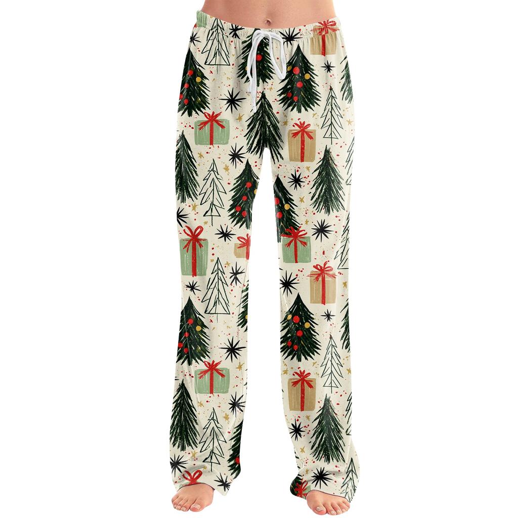 Women's Casual Christmas Print Loose Fit Pajama Pants for Home Sleepwear
