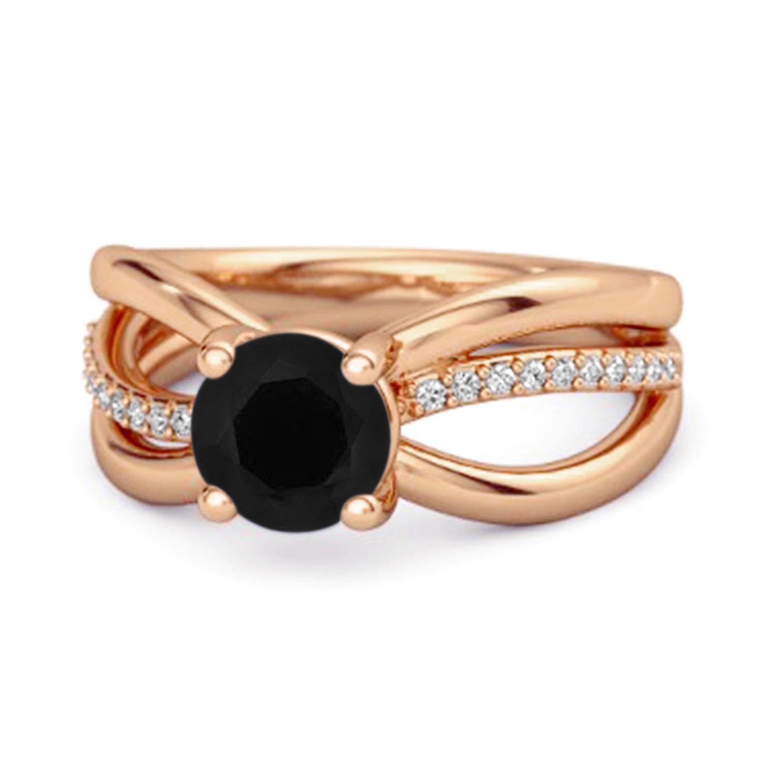 Black Spinel Infinity pave Split Band Ring - 925 Sterling Silver Rose Gold Vermeil 6.5 розового золота