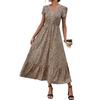 New versatile vacation retro style lace v-neck leopard print women's even