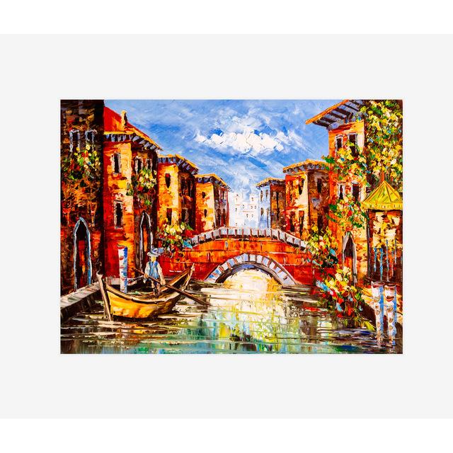 Landschaft Bunte Bäume Mittelmeer Kleine Stadt Dekorative Malerei Leinwand Malerei Öl Wand Bilder für Wohnzimmer Kunst