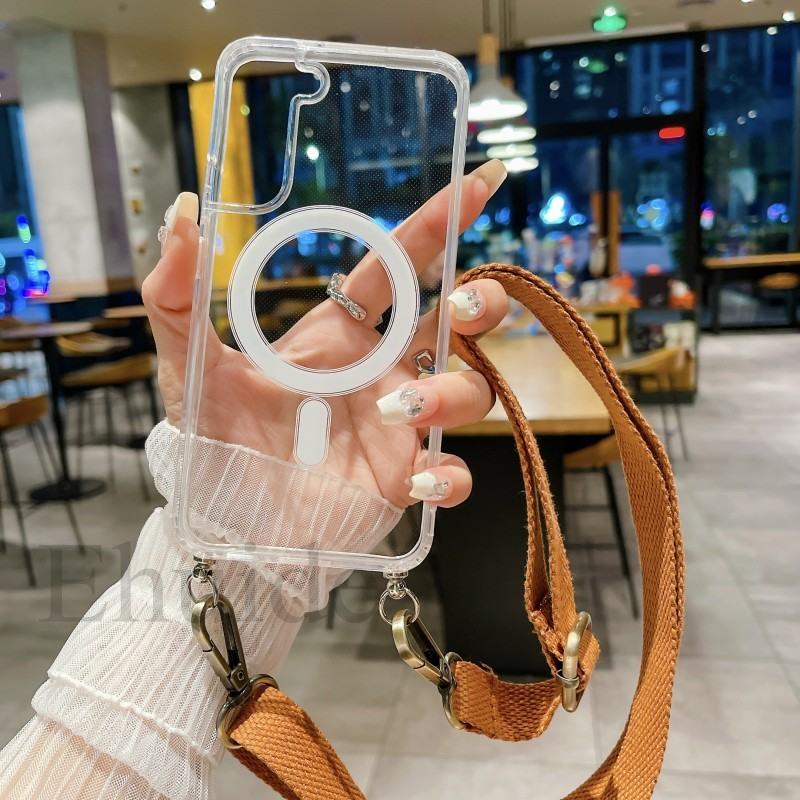 Strap Magnetic Case For Xiaomi Mi 14T 13T Redmi Note 14 Pro 13 POCO X6 M6 Pro Magsafe Shockproof Crossbody Lanyard Clear Cover