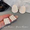 White Texture Square Stud Earrings Versatile Casual Design Sense Exaggerated Simplicity Big 2025 New Ear Jewelry