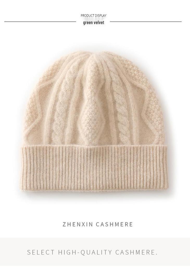 2024 Autumn/Winter Pure Cashmere Rhombus Knit Hat with Ear Protection - Versatile and Warm.