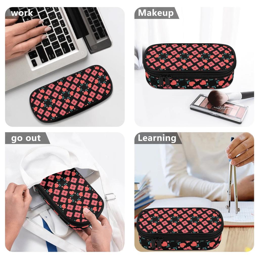 Pencil Case Smooth Zipper High Capacity Wear Resistant Polyester with Main Compartment Mesh Pocket and Pen Slots for Boys Girls