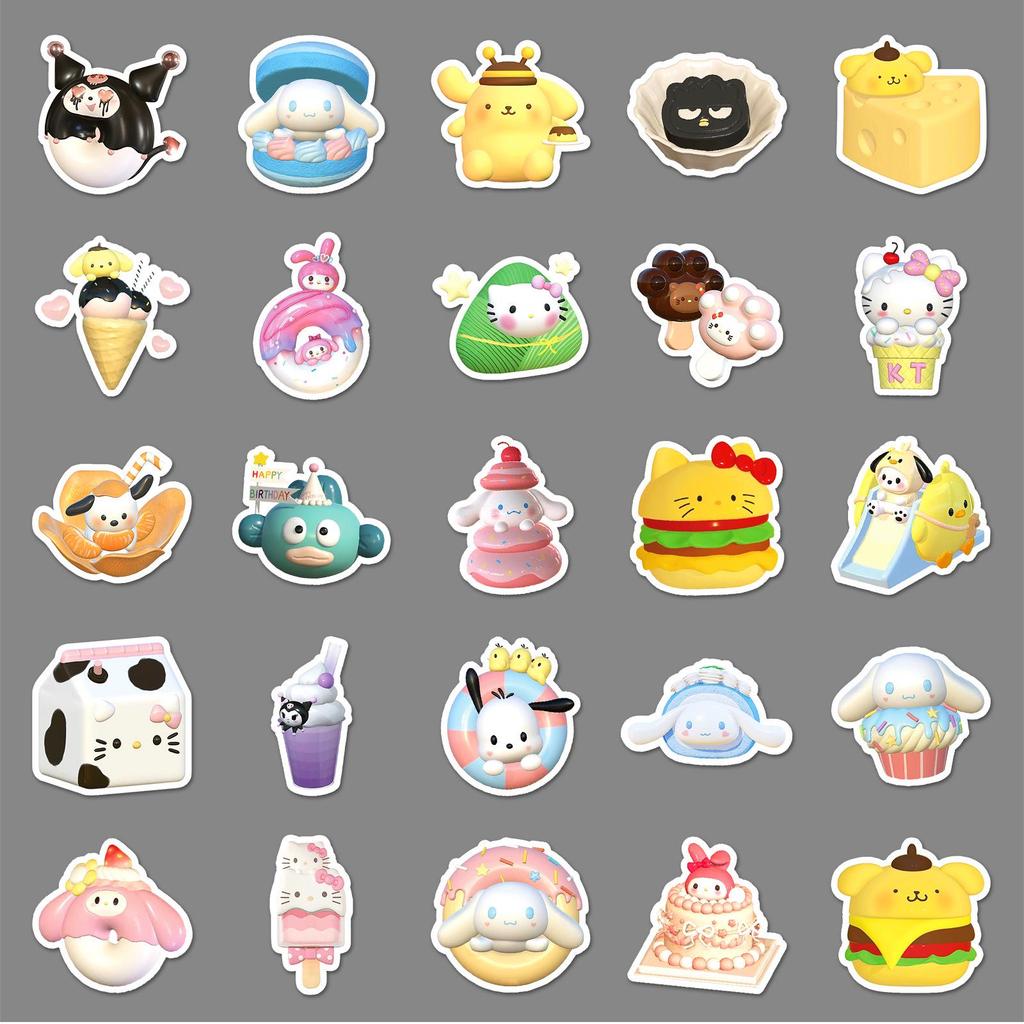 50pcs Waterproof 3D Sanrio Pompompurin Food Stickers for Bullet Journals and Resin Crafts