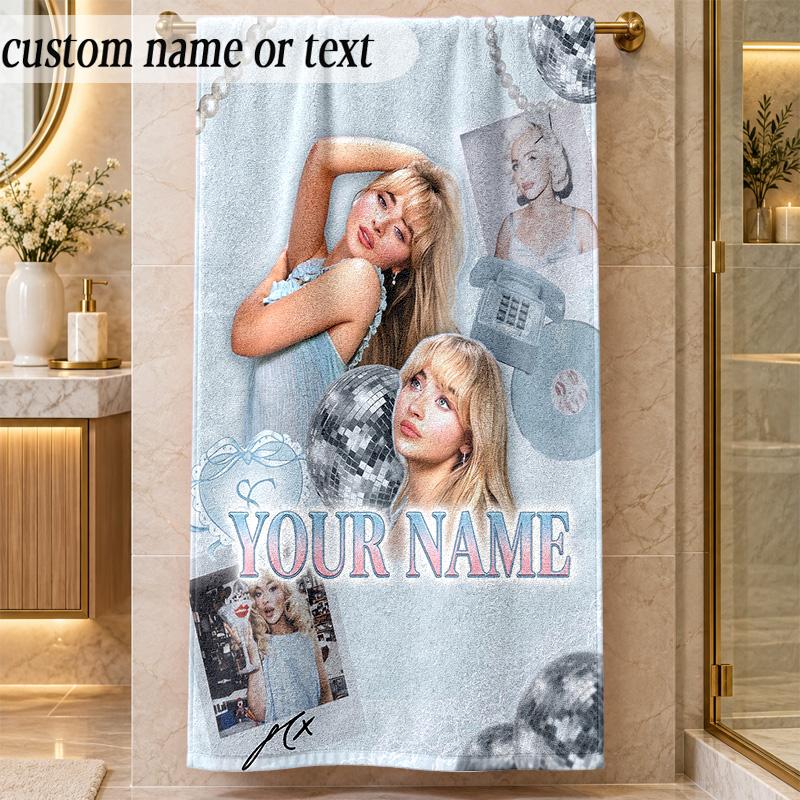 Beach TowelSabrina Carpenter Custom Name Text Personalized Soft Towel for Beach Pool Indoor Home Decor Gift