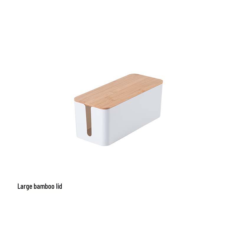 Wire Storage Box with Wooden Lid - Socket & Cable Organizer