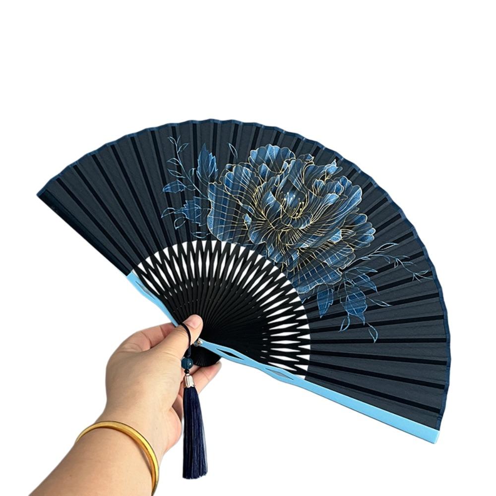 Bambusrahmen Faltbarer Handfächer Pfingstrosenblüten Tanzfächer Sanftes Design Retro Handfächer Geschenkidee