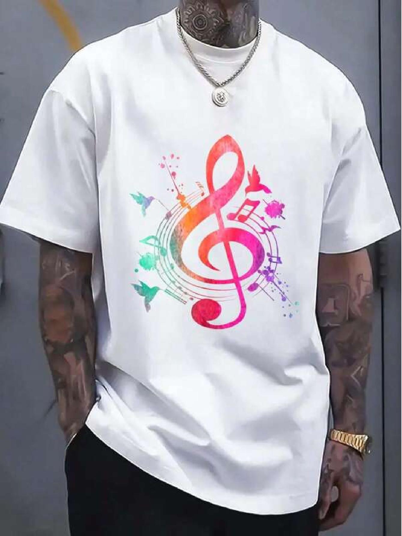 Cotton Shirt Musical Instrument Treble Clef Bird Music T-shirt S