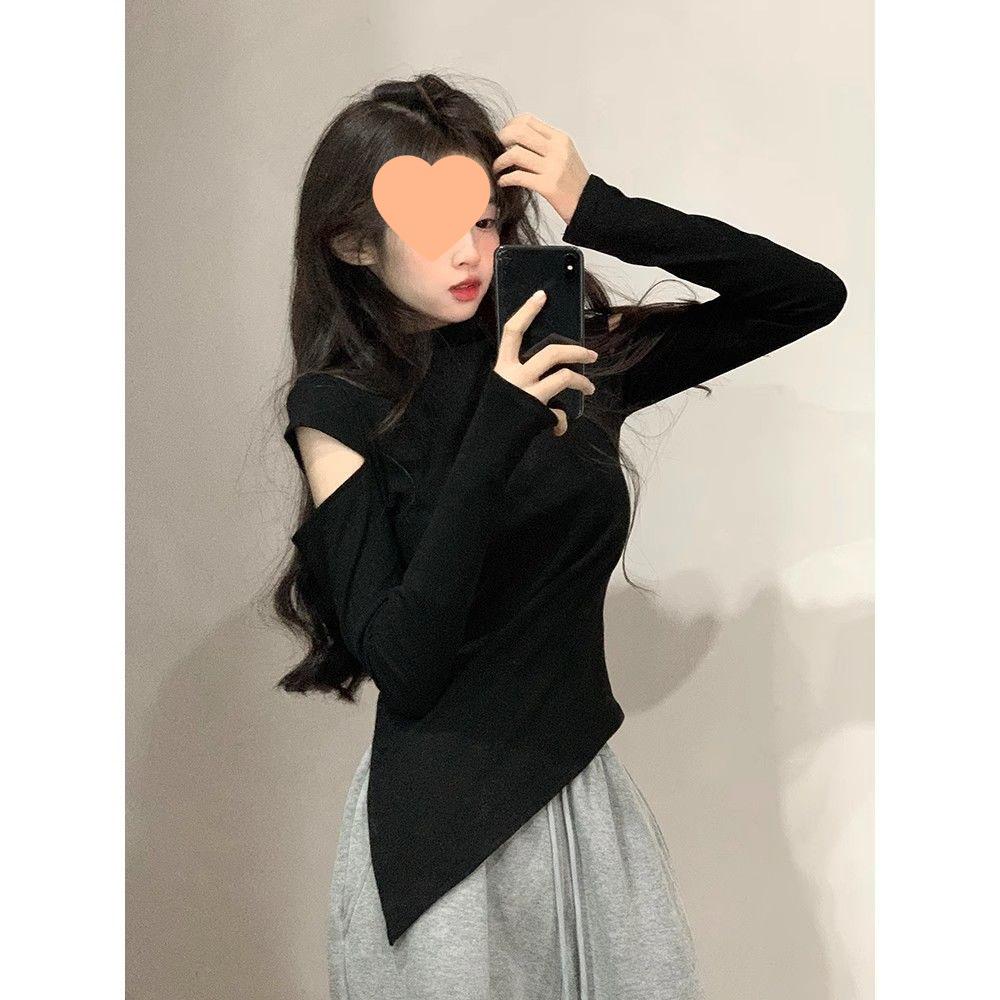 Women's Off-Shoulder Slim Fit Brushed Turtleneck Long Sleeve Top for Autumn/Winter