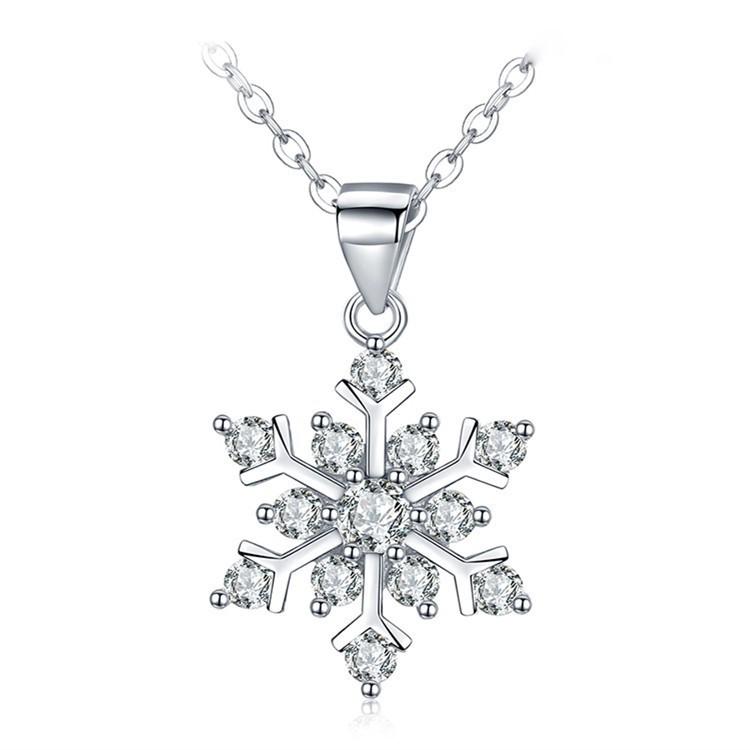 S925 Sterling Silver Snowflake Pendant with Diamond Accents - Christmas Jewelry Hot-Seller