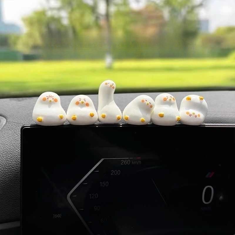 3/6Pcs Car Rearview Mirror Decoration Center Console Small Cute Duck Doll Resin Ornament Auto Interior Accessories
