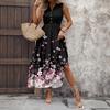 Women's Casual And Fashionable V-neck  Sleeveless Printing Mid Length Dress
