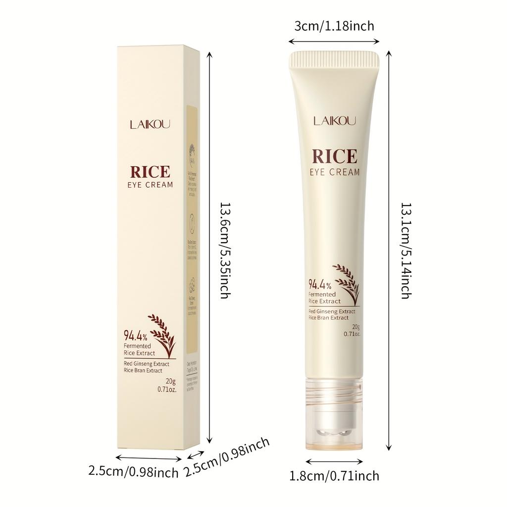 Cremă de ochi cu orez LAIKOU, Aplicator cu bilă, Esență de orez fermentat, cu Niacinamidă și Acid Hialuronic, Portabilă pentru călătorii, Utilizare zilnică și de somn