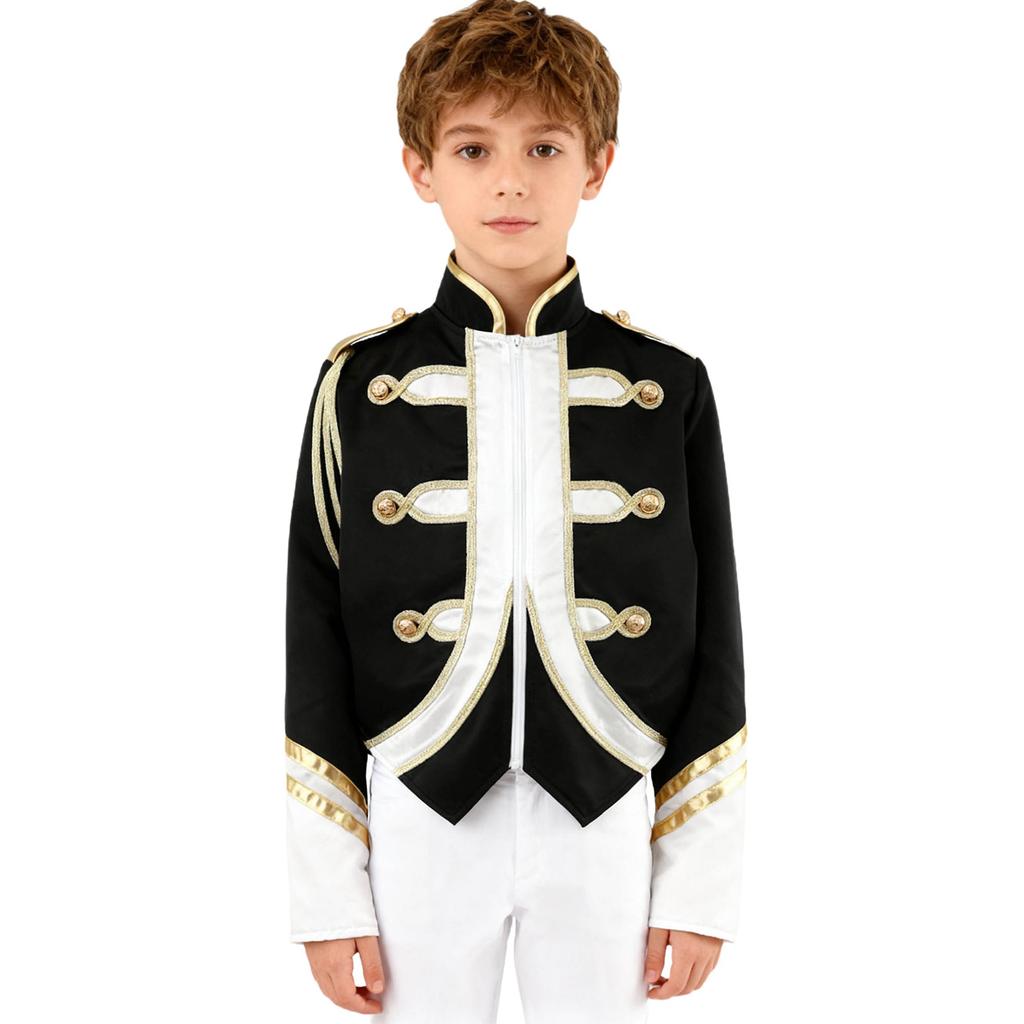 Jungen Trompeten Ehrengarde Team Uniform Marschkapelle Jacke Kontrastfarbe Langarm Reißverschluss Mantel