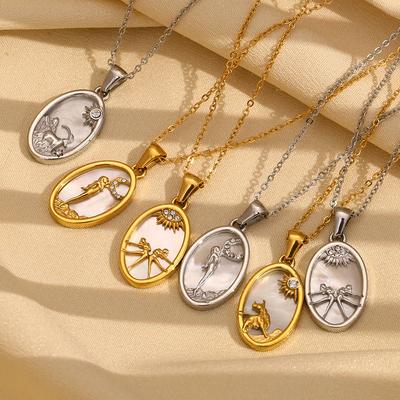 MamacitaLay 18K Gold Plated Stainless Steel Zircon Star Twelve Constellation Shell Necklace Women's Waterproof Neck Jewelry Gift
