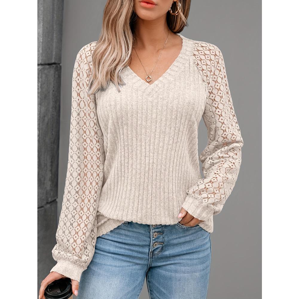 Elegant Blouse Women's V-Neck Long Sleeve Shirt Everyday Tops Casual Pullover