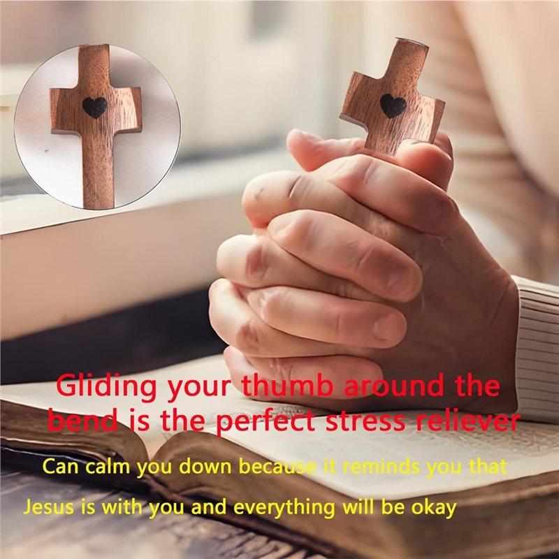 HHO-Wooden Cross Fidget Relief Relieve Anxiety Comfort For Clutching, Clinging And Praying 8PCS Cross My Heart,Encouragement Gif