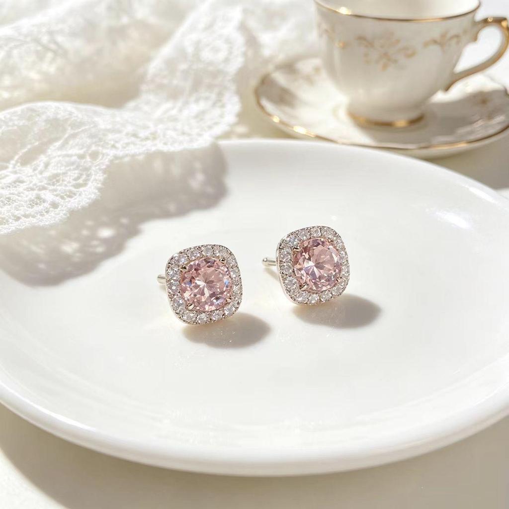 Exquisite Zirconia Square Candy Stud Earrings: Japanese-Korean Luxury, High-End Shine