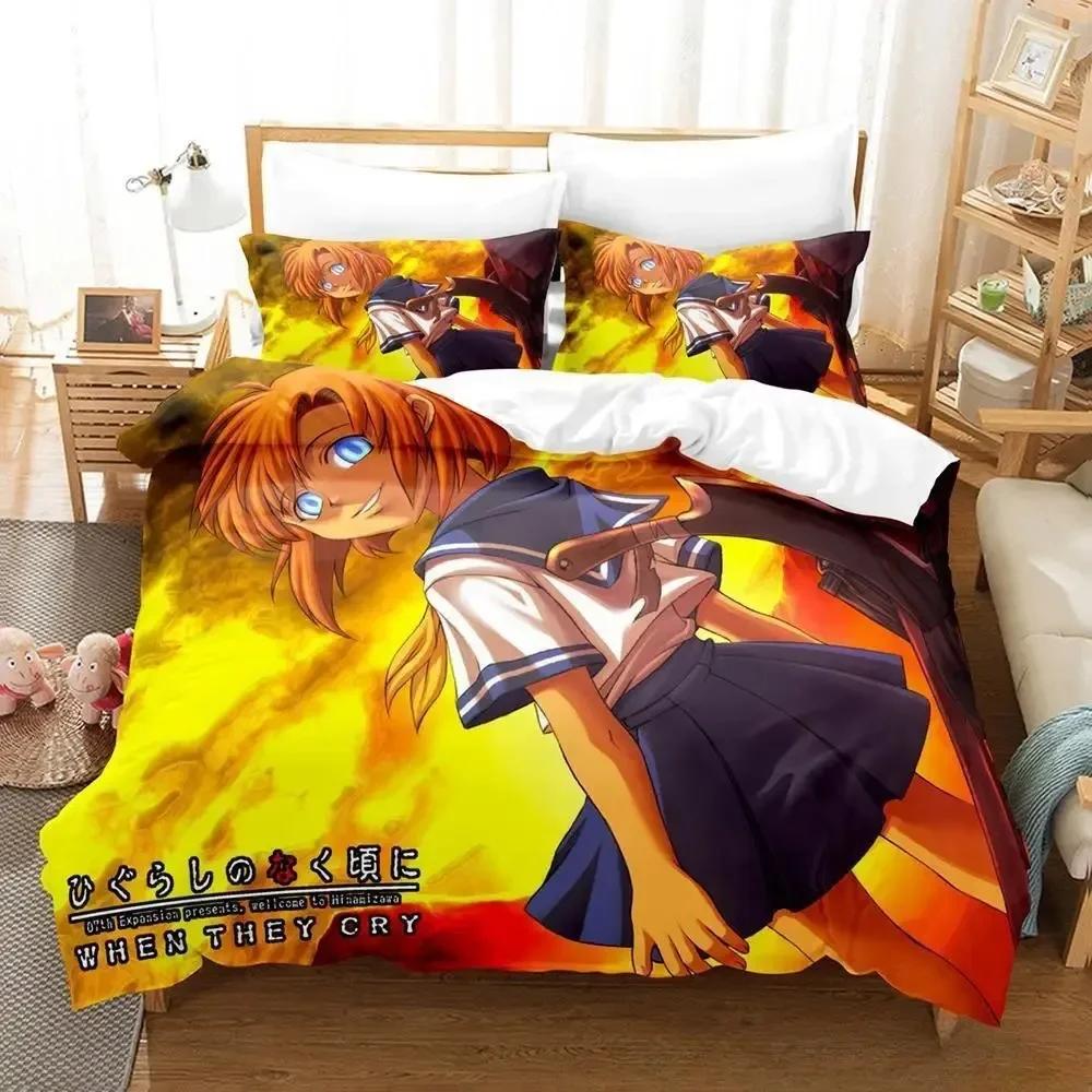 3D Anime Higurashi When They Cry Printed Bed Set Duvet Cover Pillowcase Bedding Set Linen Sheet Quilt Cover Full Queen King Size